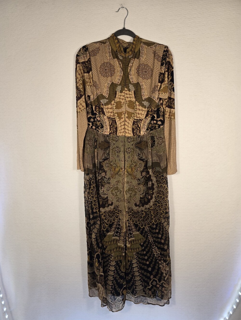 Soft Surrounding Fall Stretchy Gold Olive Baroque Lined Maxi Dress. Ladies 8 - Picture 14 of 15